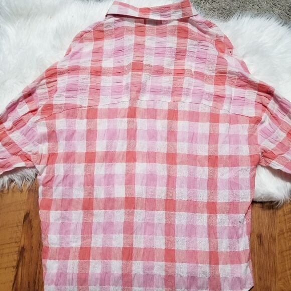 Umgee pink/peach plaid button down shirt - Picture 5 of 5